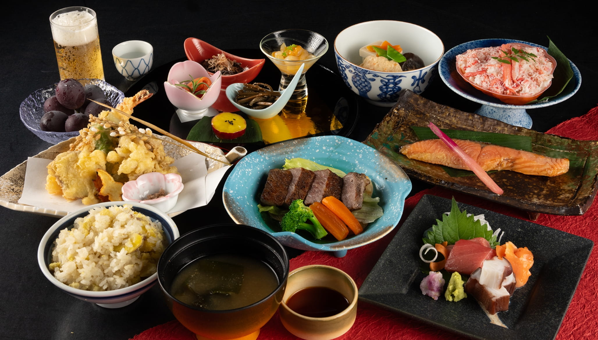 ご夕食（新発田牛ステーキ付 一例）宿泊+食事付 15,000円プランの場合